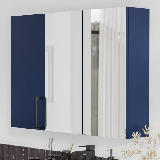 Product image for Oliver Navy Blue 1200mm Mirror Cabinet With Single Wall Storage