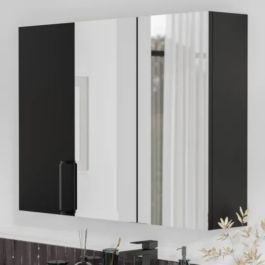 Product image for Oliver Matt Black 1200mm Mirror Cabinet With Single Wall Storage