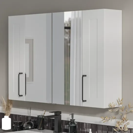 Product image for Oliver White 1200mm Mirror Cabinet With Double 200mm Wall Storage Standard