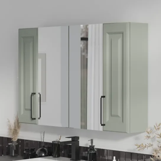 Product image for Oliver Sage Green 1200mm Mirror Cabinet With Double 200mm Wall Storage