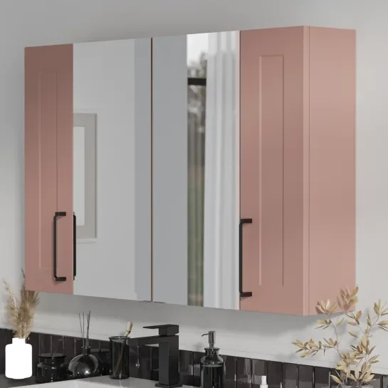 Product image for Oliver Pink 1200mm Mirror Cabinet With Double 200mm Wall Storage