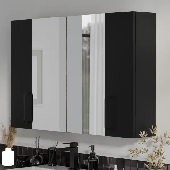 Product image for Oliver Matt Black 1200mm Mirror Cabinet With Double 200mm Wall Storage