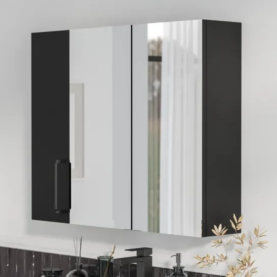 Product image for Oliver Matt Black 1200mm Mirror Cabinet With Single 200mm Wall Storage