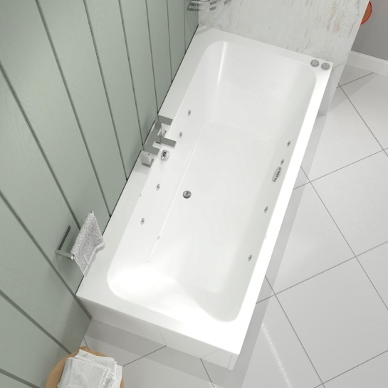 Large double-sided whirlpool spa bath 1600 x 800 Room Scene showing angled top view of 1600 Vernwy Whirlpool Bath with Jets