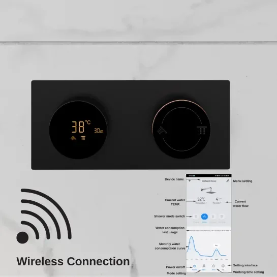 Product Image for Cyber Black Two-way Shower Set with Fixed Head, Wall Arm, Handset & Bracket