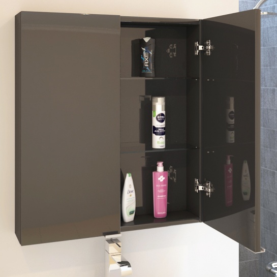 NULL PATELLO GREY TWO DOOR BATHROOM WALL CABINET GLASS SHELVES
