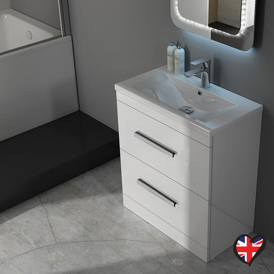 PATELLO 60 WHITE VANITY UNIT AND BASIN 2 DRAWS (WHITE)