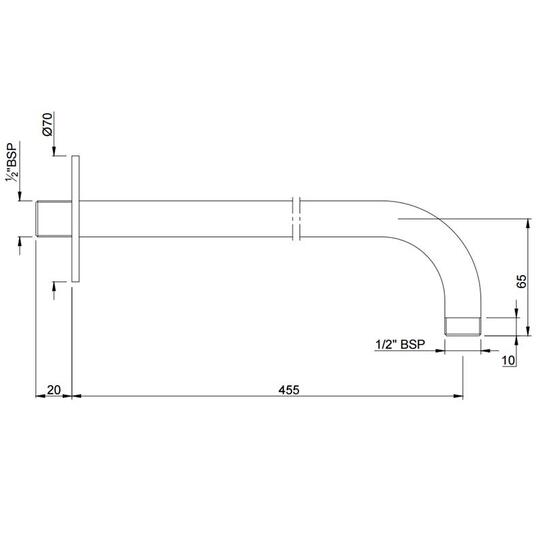 Round Shower Arm, ?20mm & 450mm Long