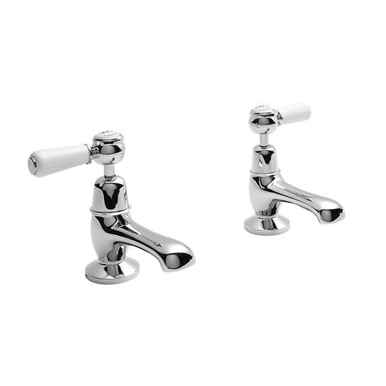 WHITE BASIN TAPS WITH LEVER & DOME COLLAR