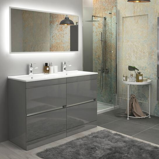 LARGE GREY DOUBLE BASIN VANITY UNIT 