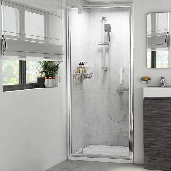 Product image for Radiant Deluxe Pivot 800mm Shower Enclosure Optional Tray and Side Panel 1900mm Height