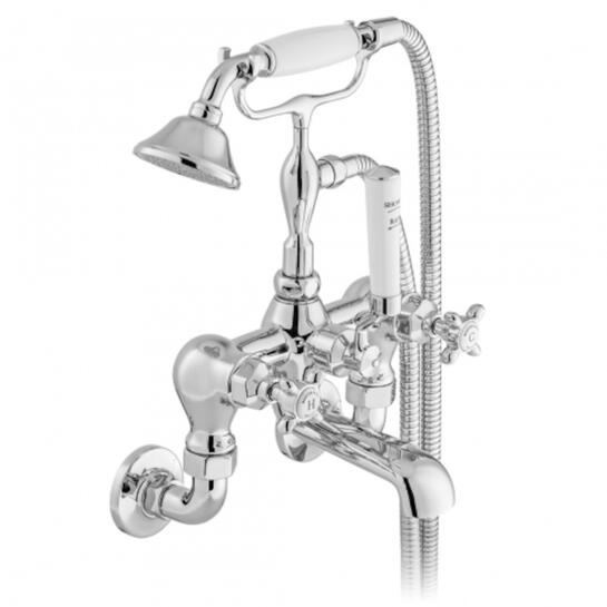 Axbridge Traditional Bath Shower Mixer Wall Mounted Tap with Shower Kit, Crosshead, Chrome or Nickel Finish
