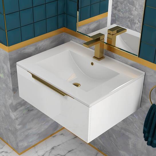 Jivana 600 White Vanity Unit | Gold Handles