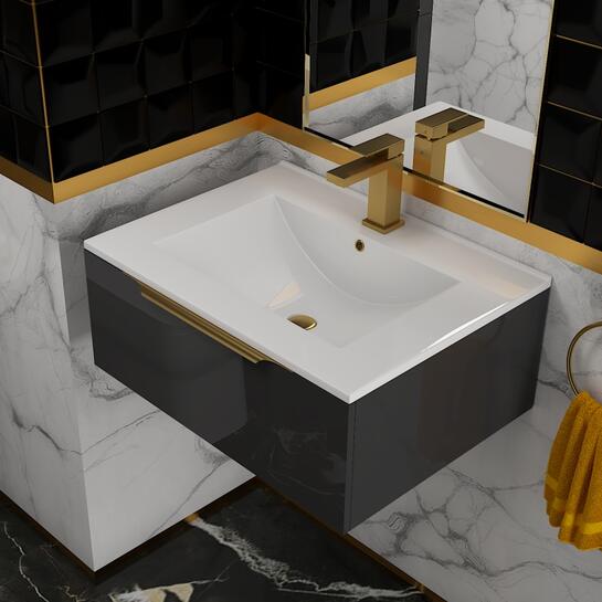 Jivana 600 Grey Vanity Unit | Gold Handles