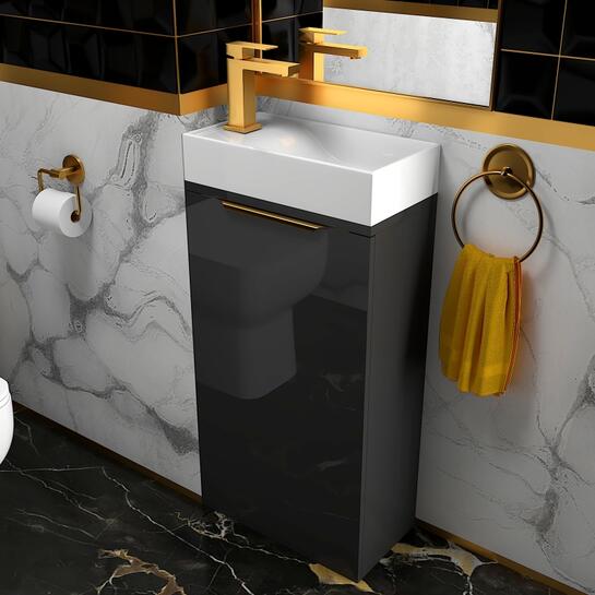 Jivana 410 Grey Vanity Unit | Gold Handles