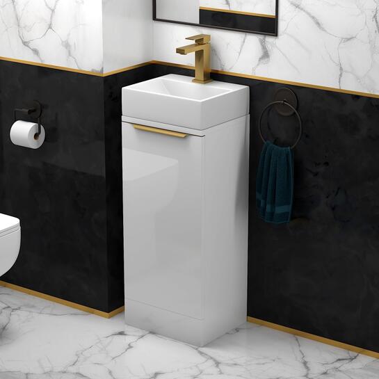 Jivana 325 White Vanity Unit | Gold Handles