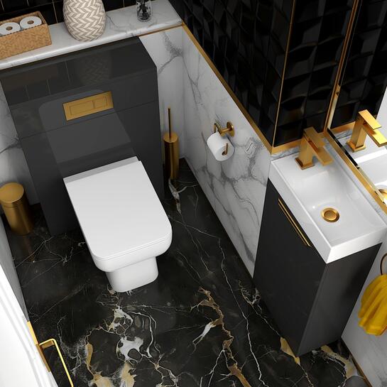 Jivana 410 Grey Suite (No Cistern) | Gold Handles