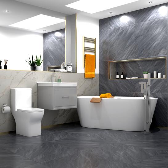 Large Bathroom Suite, Wall Hung Vanity Unit, Toilet & Freestanding Bath 