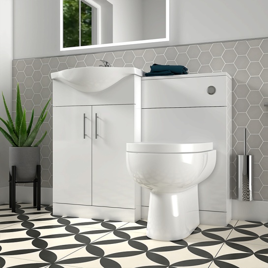 KIANA 1050 2 Door Combination Vanity Unit and BTW Toilet: Vertical Handle KIANA 1050 2 Door Combination Vanity Unit and BTW Toilet: Vertical Handle