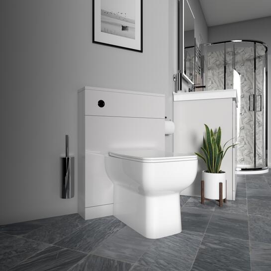 Pearl Grey Close coupled Toilet fully back to wall