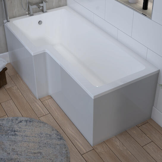 Angled Top View of Ashford Pearl Grey L-shape Bath Panel