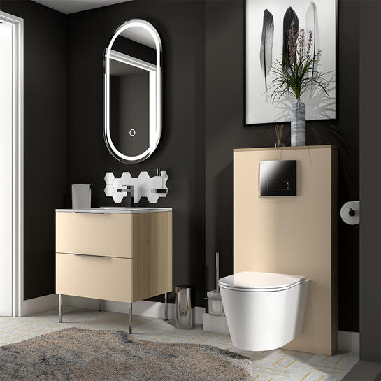 Alani Sand Vanity with WC Unit | Handles & Legs in Chrome