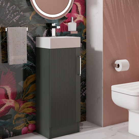 Celeste Linear 325 Green Vanity Unit | Chrome Handles