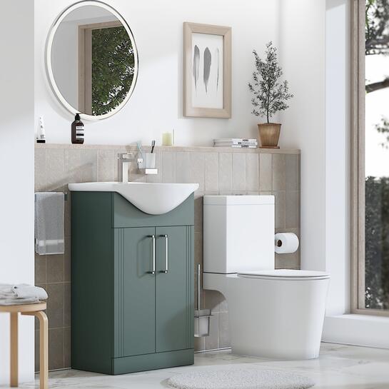 Celeste Linear 550 Green Vanity & Toilet Suite | Chrome Handles