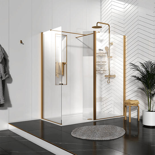 Radiant Brushed Brass 1700 Hinged Walkin Corner Shower Enclosure