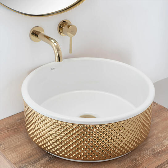 Aubrey White and Gold Countertop Basin