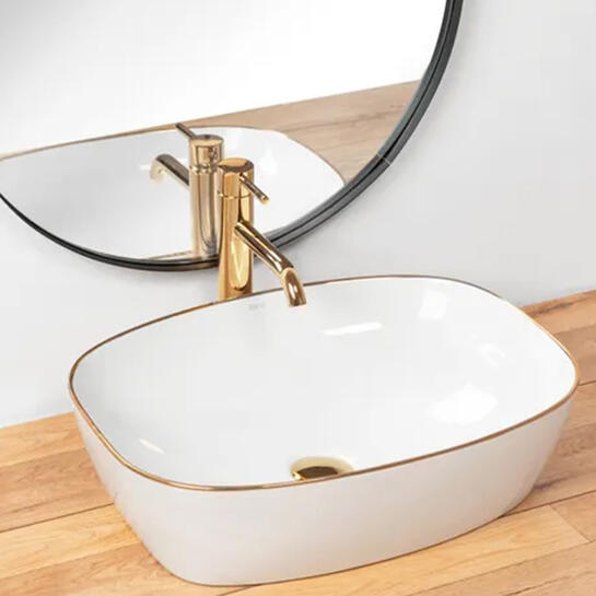 Kelsey White Countertop Basin with Gold Edge