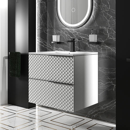 Elvia 600mm White Vanity Unit with White Basin, Black Handles (No Legs)