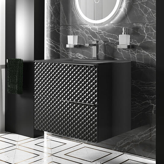 Elvia 600mm Black Vanity Unit with Black Basin, Chrome Handles (No Legs)