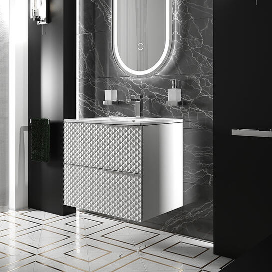 Elvia 600mm White Vanity Unit with White Basin, Chrome Handles (No Legs) Elvia 600mm White Vanity Unit with White Basin, Chrome Handles (No Legs)