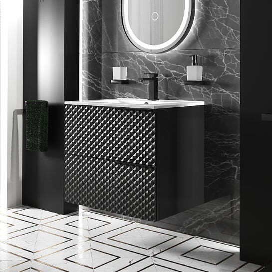 Elvia 600mm Black Vanity Unit | No Legs