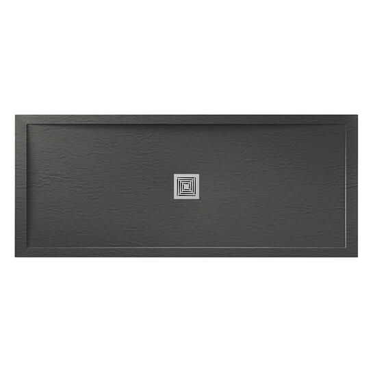 aqualavo 1400 rectangle shower tray black slate effect slimline chrome waste