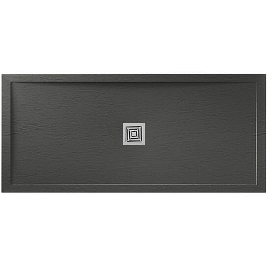 aqualavo 1600 rectangle shower tray black slate effect slimline chrome waste