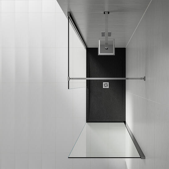 aqualavo 1700 rectangle shower tray black slate effect slimline chrome waste