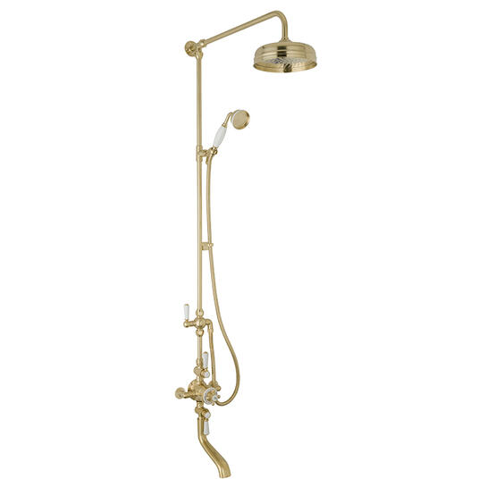 bayswater victrion brushed gold shower bath riser with head, handset and bath spout