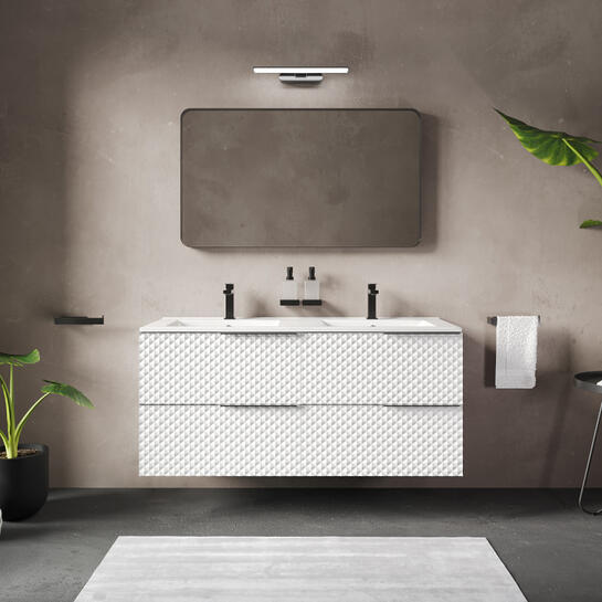 Product Image showing Elvia 1200 White Vanity Unit without Legs with Black Handles without Legs