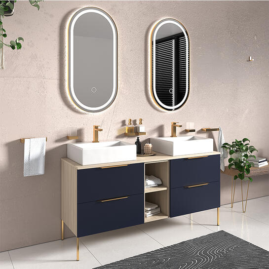 Alani Navy Blue 1500 Unit | Handles & Legs in Gold