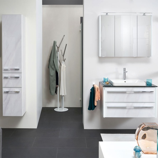 Vanity Unit with Wall Storage & LED Mirror Cabinet LEFT HAND | PG1 Vanity Unit with Wall Storage & LED Mirror Cabinet LEFT HAND | PG1