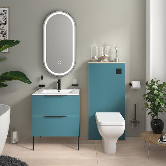 Alani Petrol Blue Vanity with WC Unit | Handles & Legs in Black