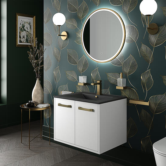 celeste 600 wall white vanity unit black sink