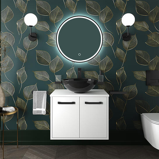 celeste white 600 wall hung vanity unit black bowl sink
