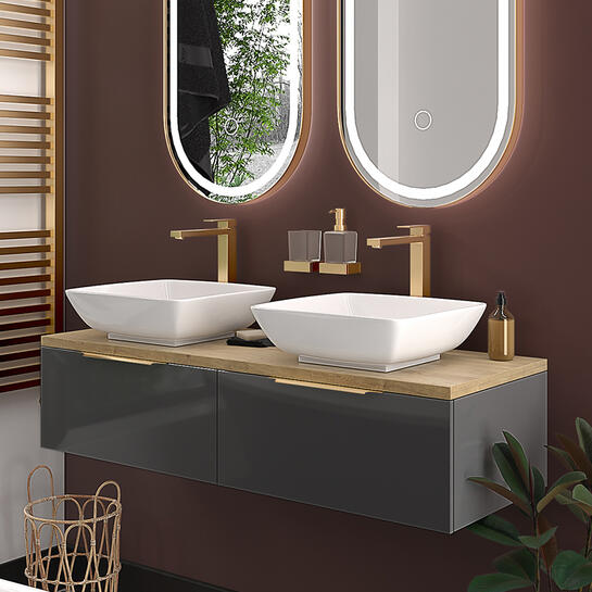 Jivana 1200 Wall Hung Grey Vanity Unit | Gold Handles