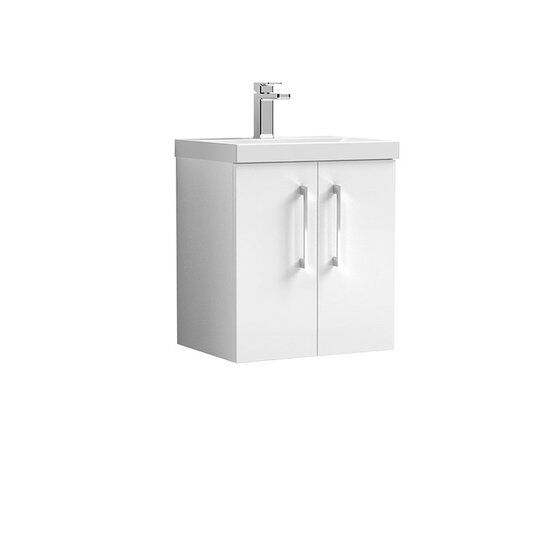 nuie arno gloss white 500 wall hung 2-door vanity unit & basin