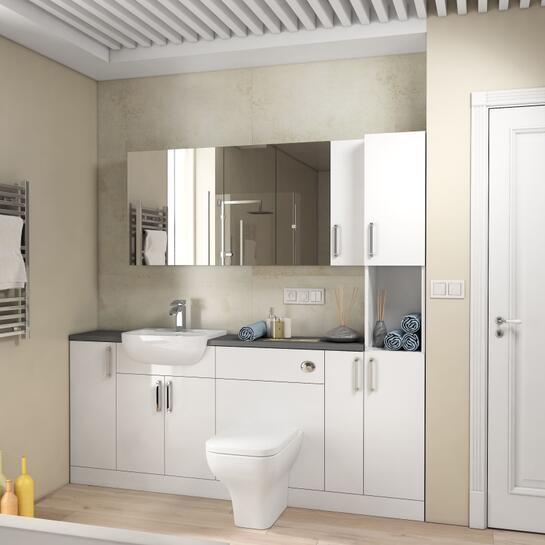 Oliver Fitted Suite w Mirror Cabinets: White