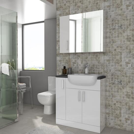 Oliver Fitted Suite w Mirror Cabinet: White
