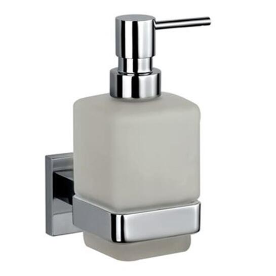 Kubix Chrome Soap Dispenser with Glass Bottle Wall Mounted Stylish Bathroom Accessory